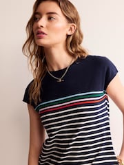 Boden Blue 100% Cotton Stripe Leah Jersey T-Shirt Dress - Image 2 of 5