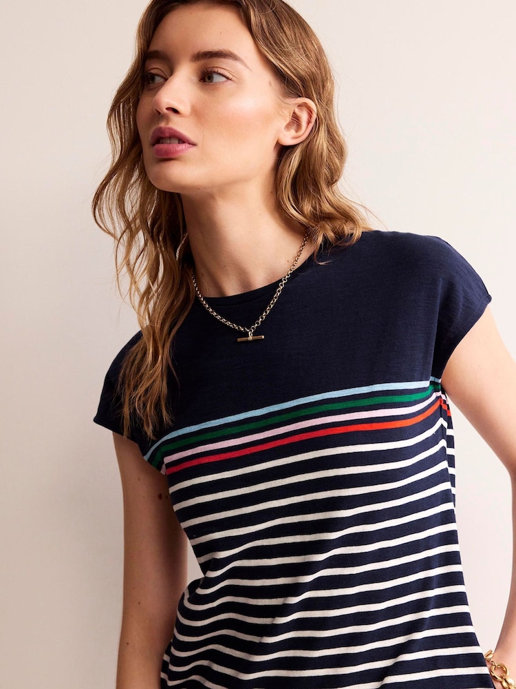 Boden Blue 100% Cotton Stripe Leah Jersey T-Shirt Dress - Image 2 of 5