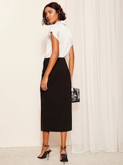 Friends Like These Black Side Ruched Textured Scuba Jersey Midi Skirt - Image 4 of 4