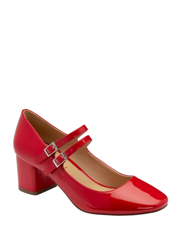 Ravel Red Mary Jane Twin Buckle Block Heel Shoes - Image 1 of 4