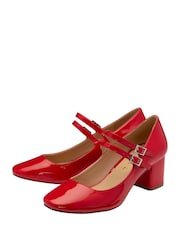Ravel Red Mary Jane Twin Buckle Block Heel Shoes - Image 2 of 4