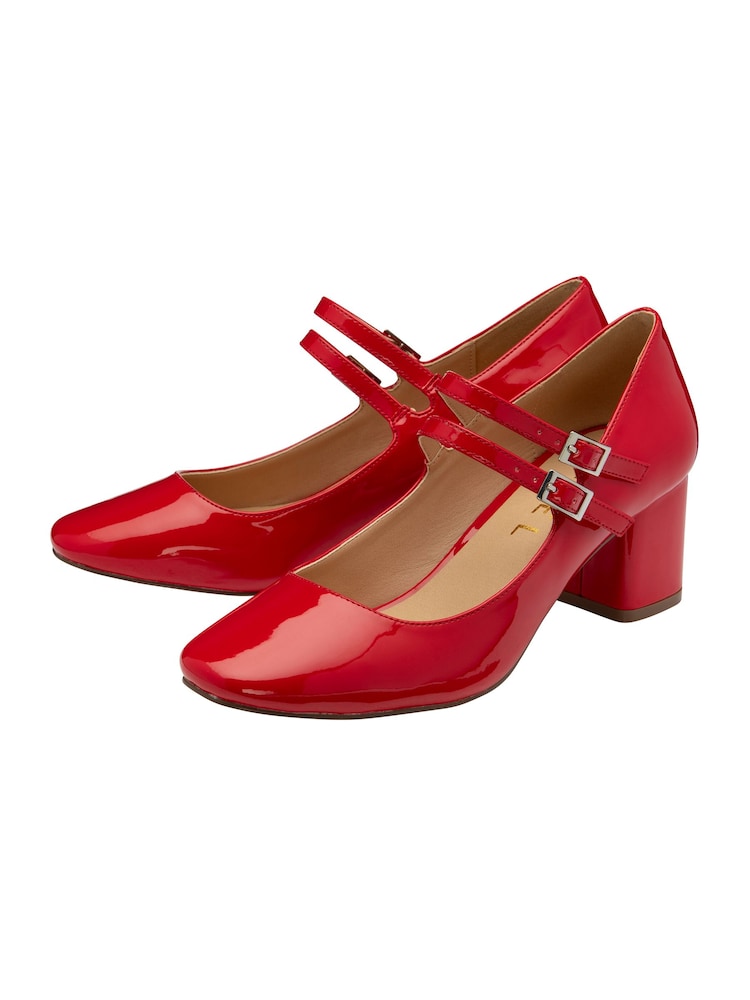 Ravel Red Mary Jane Twin Buckle Block Heel Shoes - Image 2 of 4
