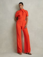 Reiss Orange Amari Split Sleeve Twist Neck Jumpsuit - Image 1 of 5
