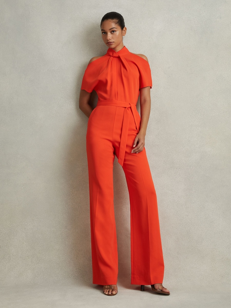 Reiss Orange Amari Split Sleeve Twist Neck Jumpsuit - Image 1 of 5