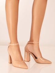 Lipsy Nude Pink Standard Fit Mid Block Heel Faux Leather Court Shoe - Image 2 of 4