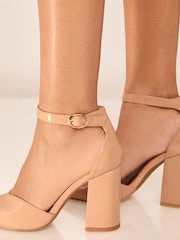 Lipsy Nude Pink Standard Fit Mid Block Heel Faux Leather Court Shoe - Image 3 of 4