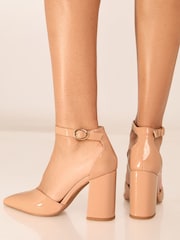 Lipsy Nude Pink Standard Fit Mid Block Heel Faux Leather Court Shoe - Image 4 of 4