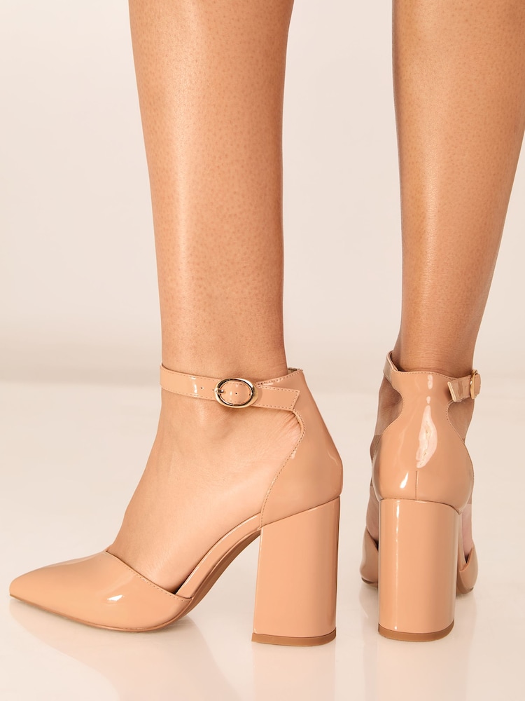 Lipsy Nude Pink Standard Fit Mid Block Heel Faux Leather Court Shoe - Image 4 of 4