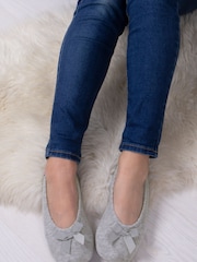 Totes Grey Isotoner Terry Ballet Slippers With Bow - Image 1 of 5