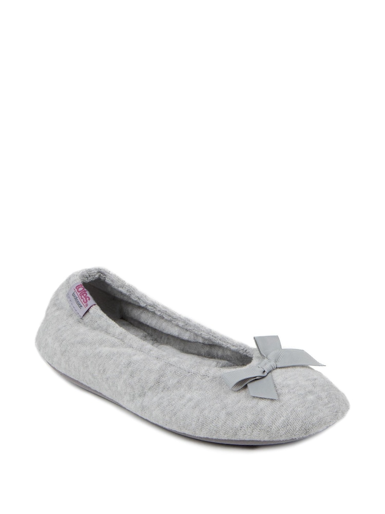 Totes Grey Isotoner Terry Ballet Slippers With Bow - Image 2 of 5