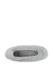 Totes Grey Isotoner Terry Ballet Slippers With Bow - Image 3 of 5