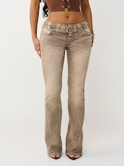 True Religion Brown Belted Joey Low Rise Flare Big Flap Jeans - Image 4 of 5
