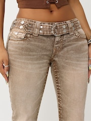 True Religion Brown Belted Joey Low Rise Flare Big Flap Jeans - Image 5 of 5