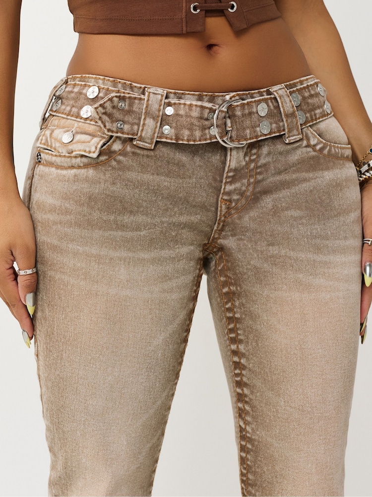 True Religion Brown Belted Joey Low Rise Flare Big Flap Jeans - Image 5 of 5