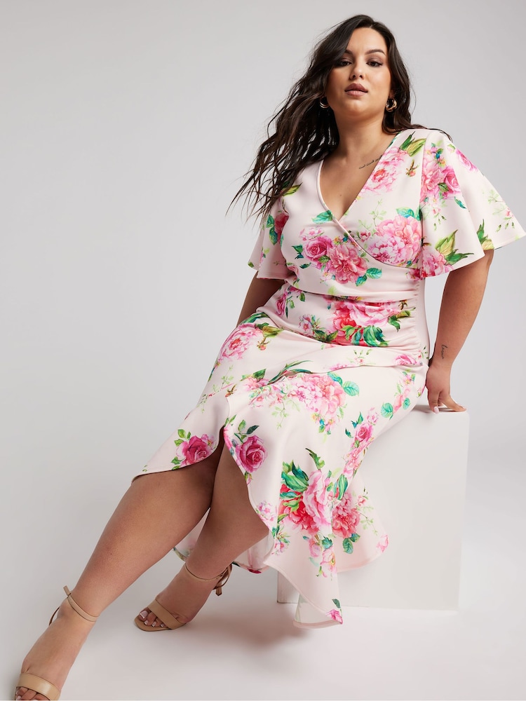Yours Curve London Floral Print Ruched Midi Dress - Bild 1 von 6 Yours Curve London Floral Print Ruched Midi Dress - Bild 1 von 6