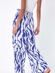 Dusk Blue Animal Stretch Shirrred Wide Leg Trousers - Image 3 of 5
