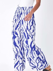 Dusk Blue Animal Stretch Shirrred Wide Leg Trousers - Image 4 of 5
