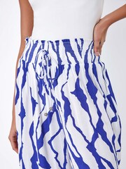 Dusk Blue Animal Stretch Shirrred Wide Leg Trousers - Image 5 of 5