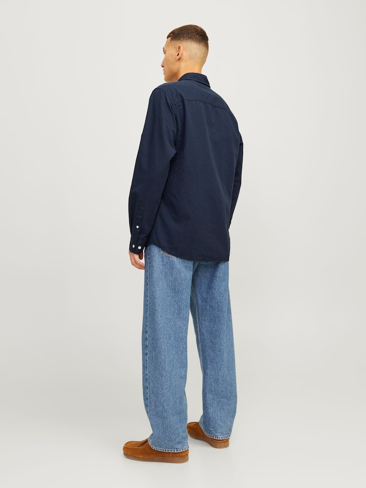 JACK & JONES Blue Linen Blend Long Sleeve Shirt - Image 2 of 7