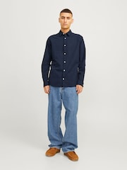 JACK & JONES Blue Linen Blend Long Sleeve Shirt - Image 3 of 7