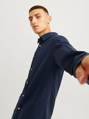 JACK & JONES Blue Linen Blend Long Sleeve Shirt - Image 4 of 7