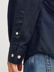 JACK & JONES Blue Linen Blend Long Sleeve Shirt - Image 6 of 7