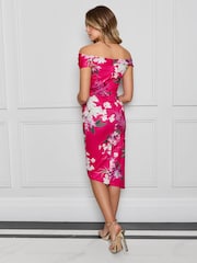 Sistaglam Pink Bodycon Floral Scuba Crepe Midi Dress - Image 4 of 4