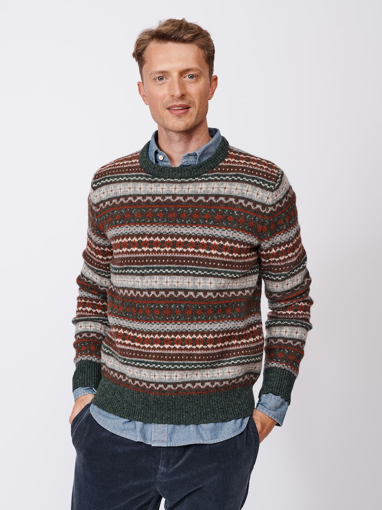 Aubin Green Fair Isle Pattern Wool Crew Top - Image 1 of 7