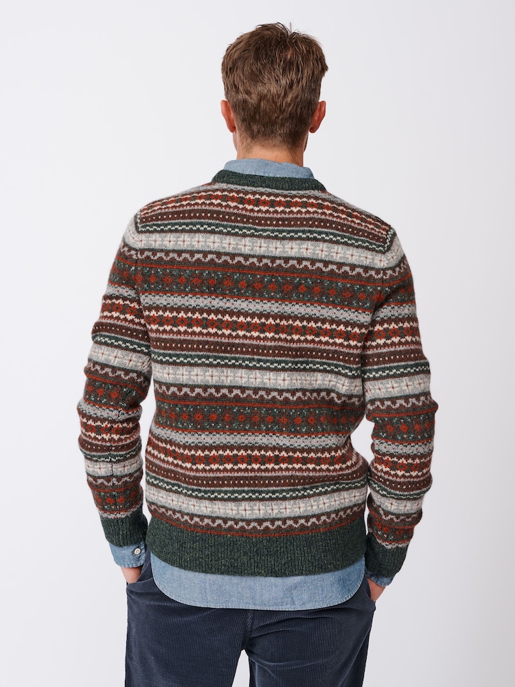 Aubin Green Fair Isle Pattern Wool Crew Top - Image 2 of 7