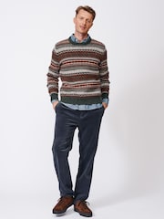 Aubin Green Fair Isle Pattern Wool Crew Top - Image 3 of 7