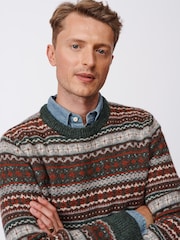 Aubin Green Fair Isle Pattern Wool Crew Top - Image 4 of 7
