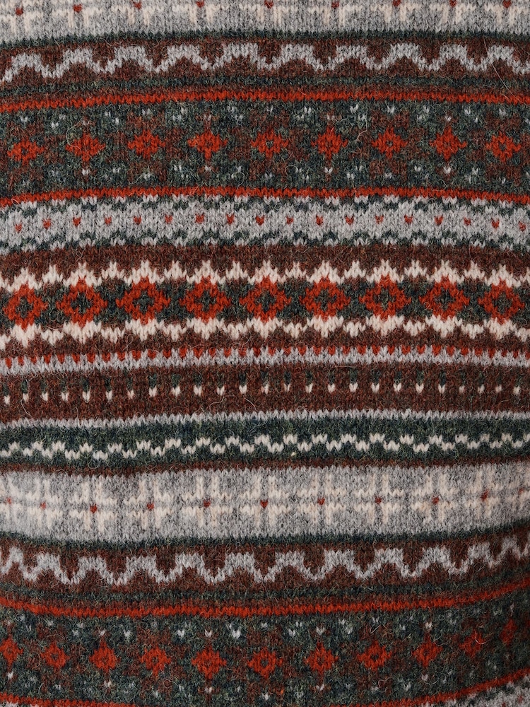 Aubin Green Fair Isle Pattern Wool Crew Top - Image 7 of 7