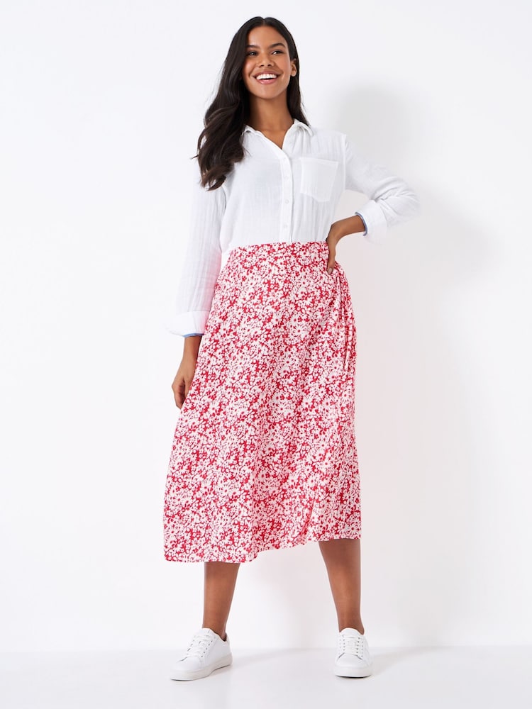 Crew Clothing Red Printed Midi Skirt - Image 1 of 5 Crew Clothing Red Printed Midi Skirt - Image 1 of 5