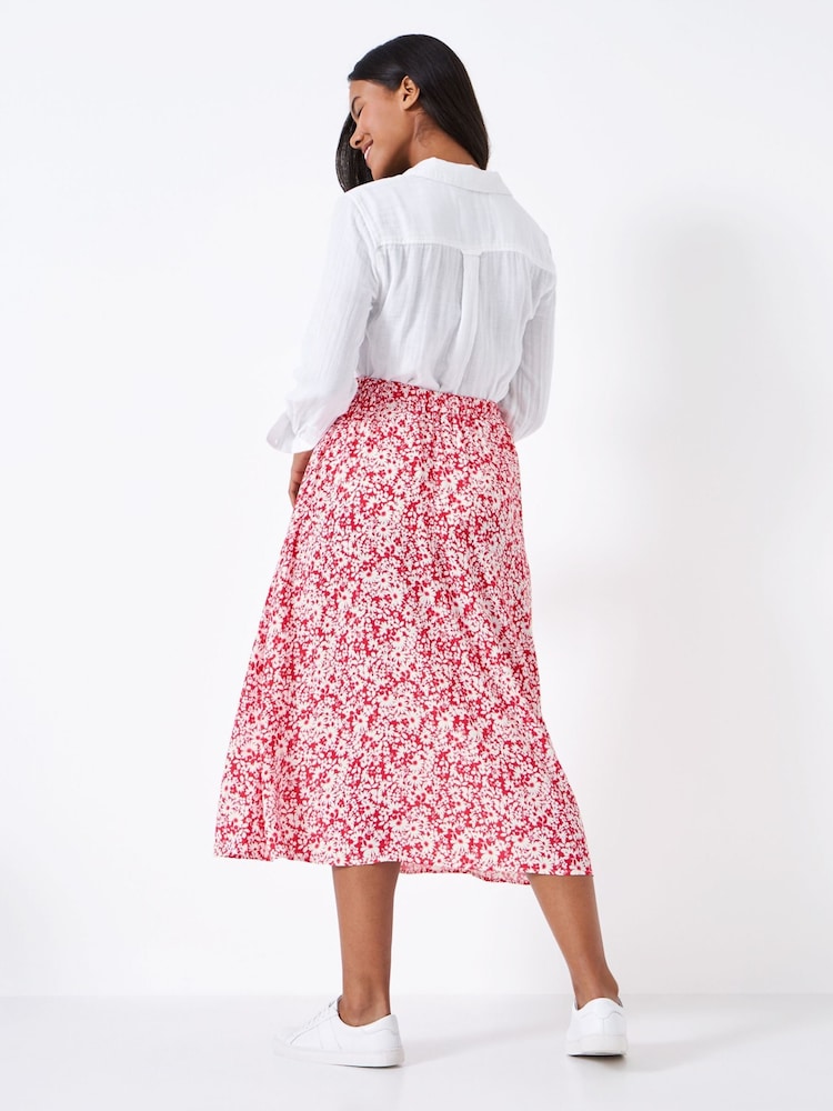 Crew Clothing Red Printed Midi Skirt - Image 2 of 5 Crew Clothing Red Printed Midi Skirt - Image 2 of 5