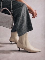 Neutral Tabitha Simmons Kitten Heel Elvina Leather Ankle Boots - Image 1 of 11