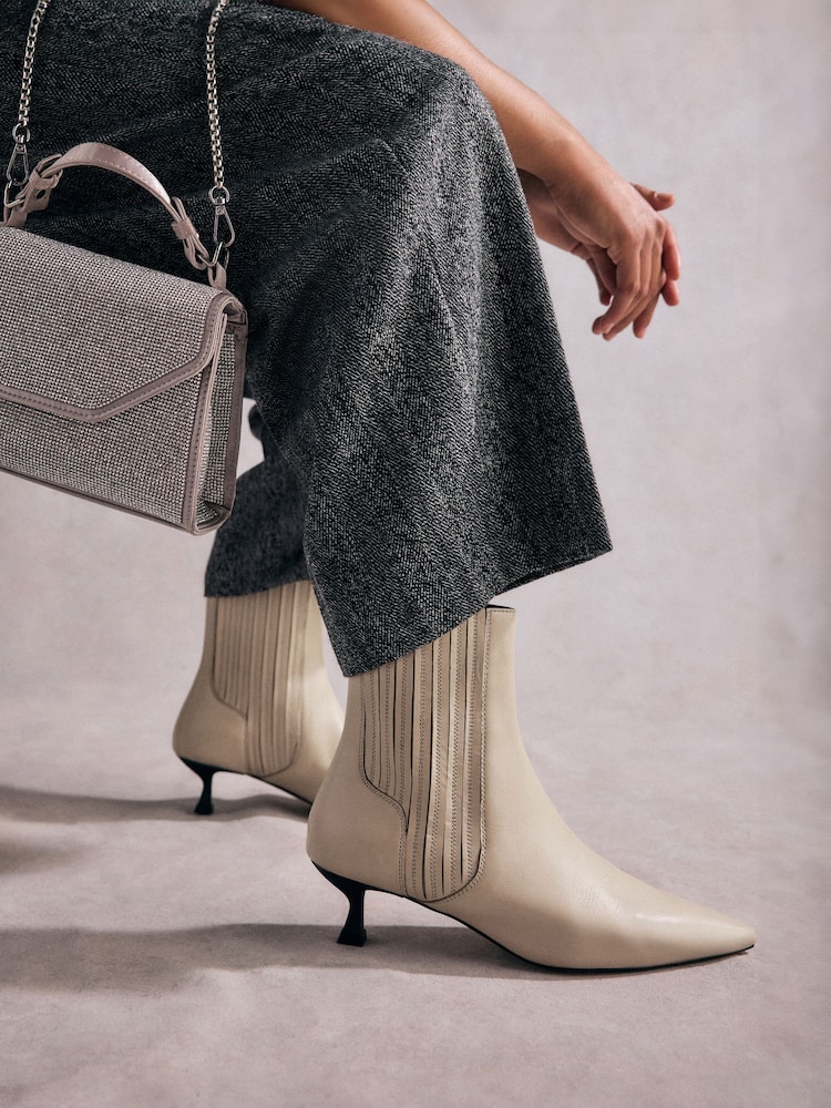 Neutral Tabitha Simmons Kitten Heel Elvina Leather Ankle Boots - Image 1 of 11
