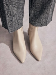 Neutral Tabitha Simmons Kitten Heel Elvina Leather Ankle Boots - Image 3 of 11