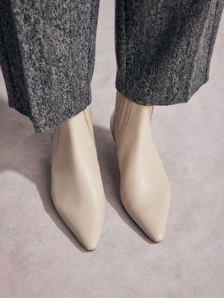 Neutral Tabitha Simmons Kitten Heel Elvina Leather Ankle Boots - Image 3 of 11