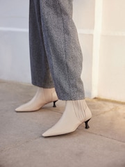 Neutral Tabitha Simmons Kitten Heel Elvina Leather Ankle Boots - Image 7 of 11