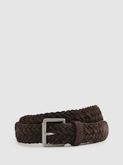 Reiss Chocolate Brown Charlie Suede Woven Belt - Image 1 of 4