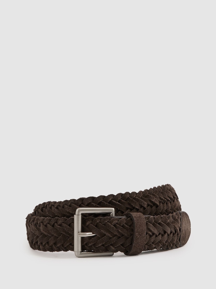 Reiss Chocolate Brown Charlie Suede Woven Belt - Image 1 of 4