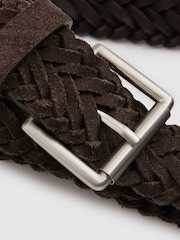 Reiss Chocolate Brown Charlie Suede Woven Belt - Image 4 of 4