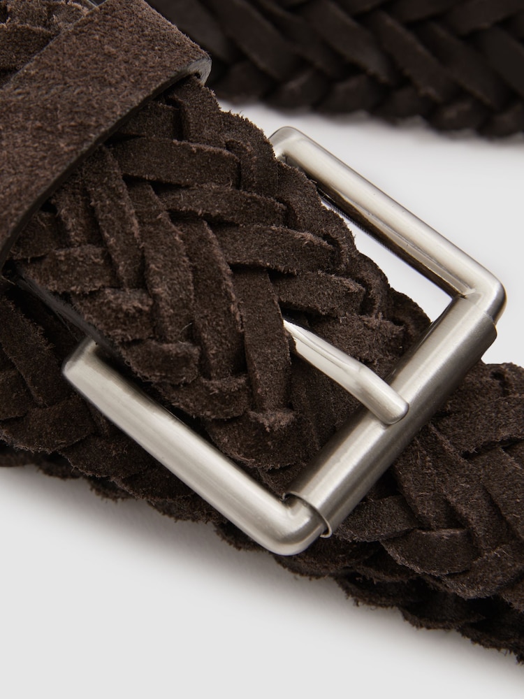 Reiss Chocolate Brown Charlie Suede Woven Belt - Image 4 of 4