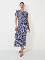 Crew Clothing Blue Tina Abstract Print Tie Front Jersey Dress - Image 1 of 4