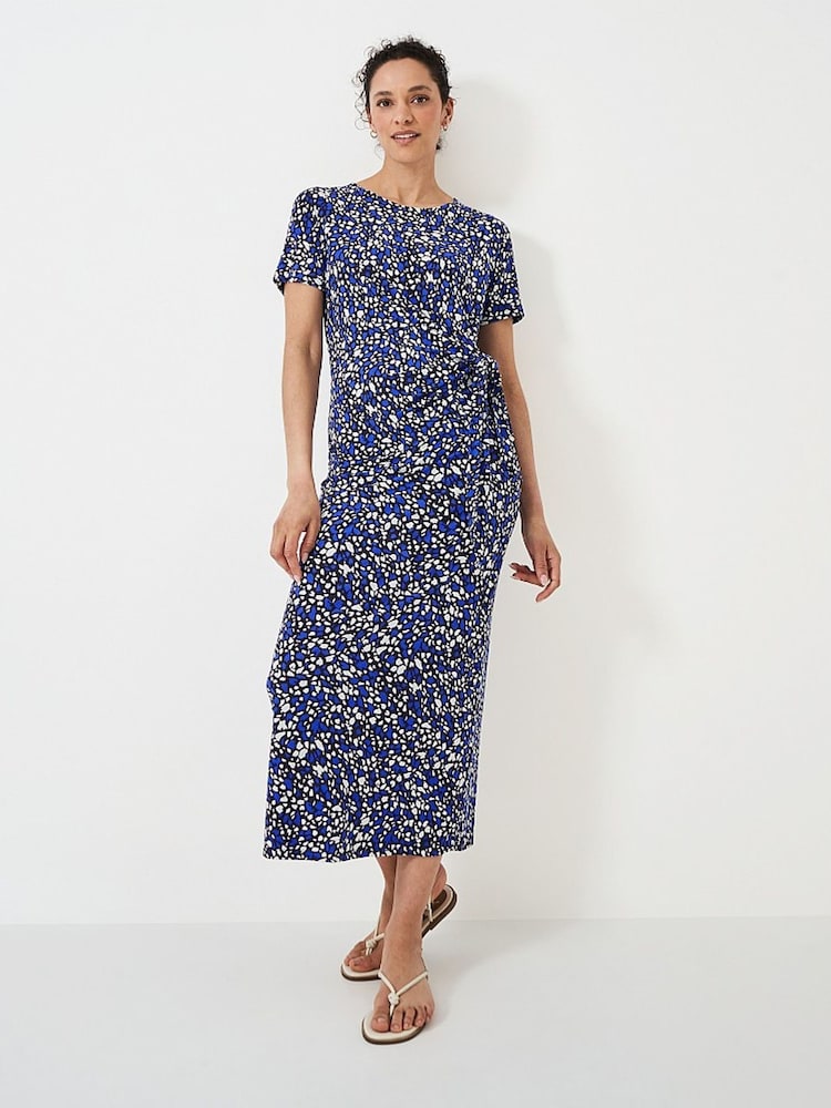 Crew Clothing Blue Tina Abstract Print Tie Front Jersey Dress - Image 1 of 4