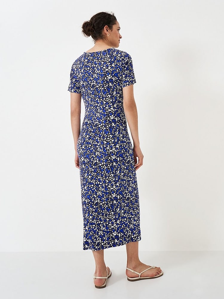 Crew Clothing Blue Tina Abstract Print Tie Front Jersey Dress - Image 2 of 4