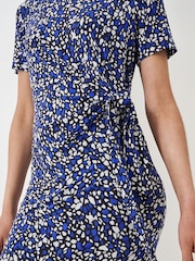 Crew Clothing Blue Tina Abstract Print Tie Front Jersey Dress - Image 3 of 4