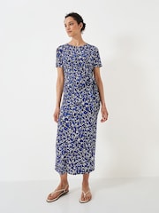 Crew Clothing Blue Tina Abstract Print Tie Front Jersey Dress - Image 4 of 4