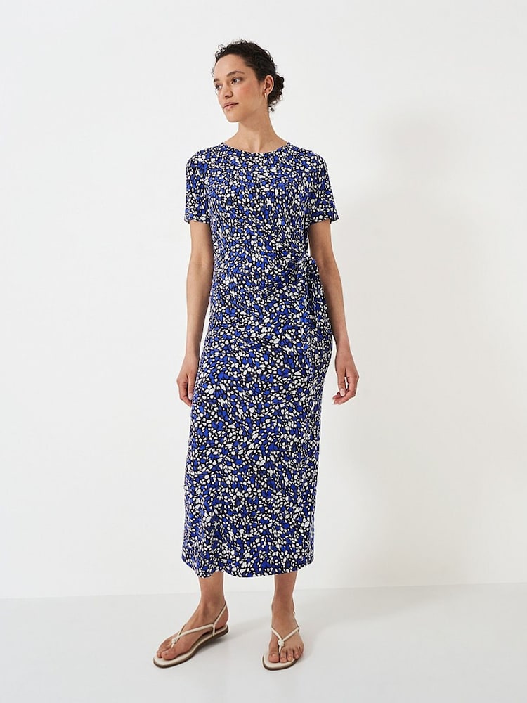Crew Clothing Blue Tina Abstract Print Tie Front Jersey Dress - Image 4 of 4