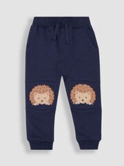 JoJo Maman Bébé Navy Blue Hedgehog Appliqué Knee Pet in Pocket Joggers - Image 1 of 3